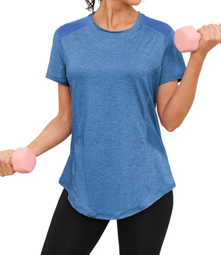 Gyabnw Maglietta Sportiva Donna Camicia Palestra Donna Manica Corta Elastico Spalla in Rete Traspirante Top Fitness Yoga Corsa Danza