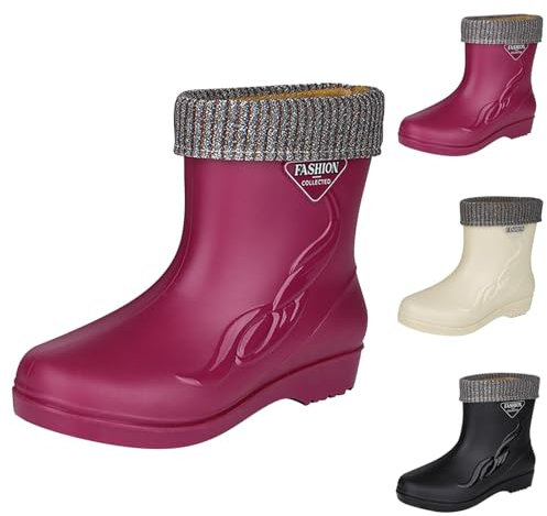 Botas de lluvia para mujer, botas de goma impermeables, botas de lluvia acolchadas para mujer, elegantes, botas de jardín de PVC, botas de lluvia para jardinería y pesca, oferta, violeta, 36 EU