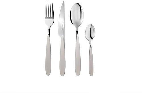 zanetti, Set Posate Acciaio Inox 24 Pezzi Modello Elegance, Colore Bianco, Manico ABS, Nickel Free, Set Posate da Tavola 6 Forchette, 6 Coltelli, 6 Cucchiai, 6 Cucchiaini