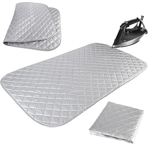 YYTECH Tappetino da stiro 48 x 85 cm, per tavolo, asse da stiro, in cotone pieghevole, resistente al calore, portatile, da viaggio, per desktop e altre superfici