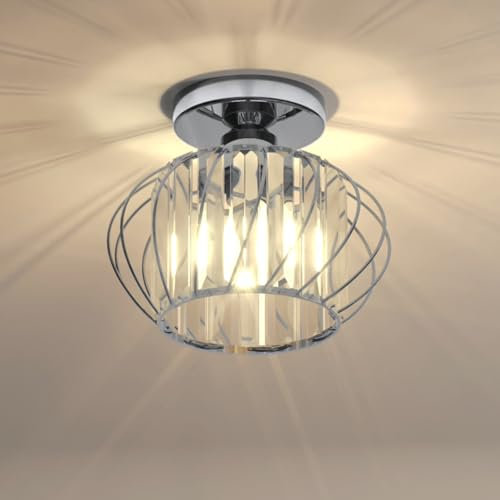 ANWIO Light Fittings Ceilings,Silver Light Shade,Crystal Chandelier Lampshade,Ceiling Lights Living Room Modern,Led Kitchen Chandeliers,Hallway Lights Ceiling(E27,NO Bulbs,LAMP DIAM 22.55CM)