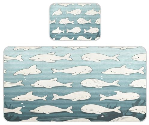 miaozhen Protector de colchón refrescante para cuna de bebé de 28 x 52 pulgadas, lavable bajo animales marinos, peces, ballenas, azul oscuro, protector de colchón para bebés y niños pequeños