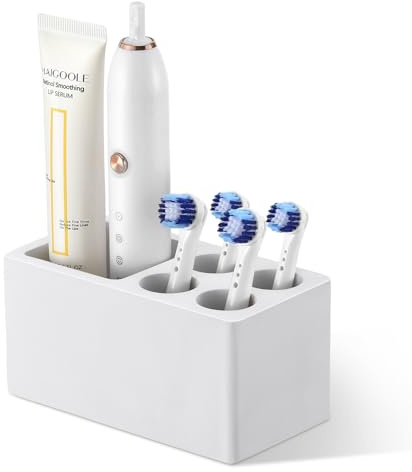 Luxspire Porte-brosses à Dents, 5 Fentes Support de Brosse à Dents en Diatomite pour Salle de Bains, Séchage Rapide Organisateur de Brosse à Dents et Dentifrice Electrique, Gris Clair