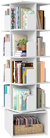 VASAGLE Custos Colección - Estantería Giratoria de 5 Niveles, Librería Rotatoria 360°, con Compartimentos Abiertos, 40 x 40 x 155,8 cm, para Dormitorio, Salón, Oficina, Blanco Nube LBC472WB01