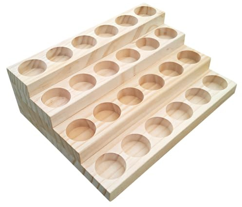 Vestamore Porta oli essenziali in legno di pino naturale, con 24 scomparti per bottiglie da 30 ml, elegante espositore per oli, profumi, smalti per unghie