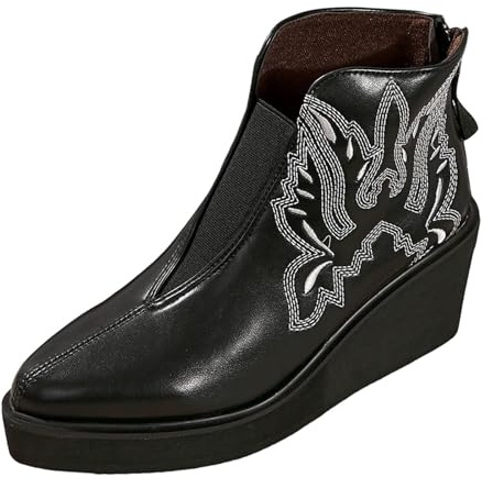 Zapatos de tacón de cuña afilados de invierno para mujer con cremallera suela gruesa zapatos profundos botines de tacón alto de moda, Negro , 37 EU