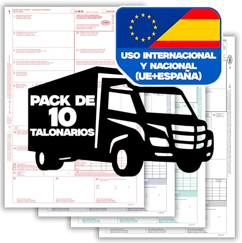 SERVILABEL - Pack 10 Talonarios CMR/DOCUMENTO DE CONTROL Autocopiativos - Transporte Nacional e Internacional - 4 Copias Numeradas - 25 Juegos Numerados - Cumple con Normativa CMR Internacional