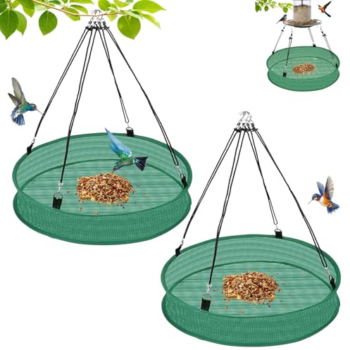 Upgrade - Lot de 2 bacs de récupération de nourriture pour oiseaux - Avec support de suspension réglable - Station d'alimentation robuste pour oiseaux sauvages dans le jardin, le balcon et l'extérieur