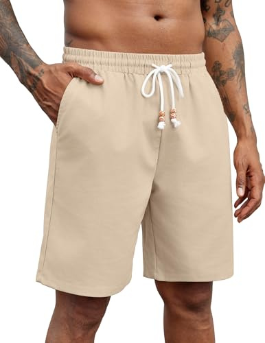 COOFANDY Linneshorts för män, sommar, linnebyxor, strandbyxor med elastiskt band, fritidsbyxor, lätta sommarbyxor med fickor