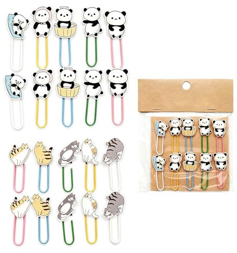 MNYXIS Lot de 2 Sets Trombones Fantaisie Animaux (Panda, Chat), trombones bureau- Pinces à Papier Décoratives en Bois pour Bureau et École, Trombones Fantaisie, pour Documents et Livres