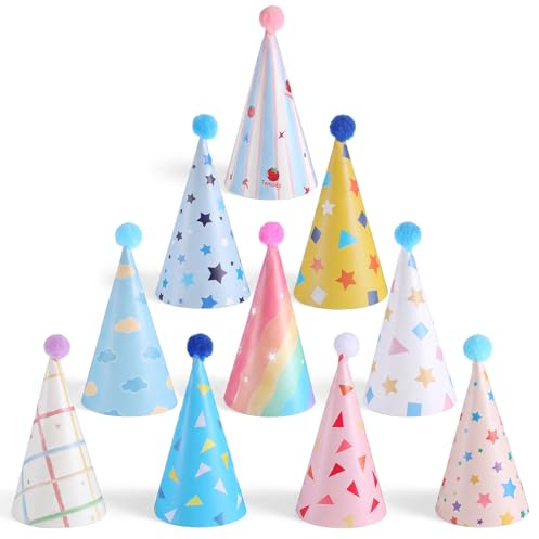 Apausvcm 10 stycken festhattar, minipartyhattar för gosedjur, små partyhattar, gosiga leksaker, färgglada partyhattar, färgglada pappershattar med pompoms, partyhatt, födelsedagsset för