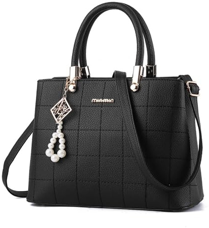 BestoU Handtaschen Damen Schwarz Leder groß Damen Schultertasche Frauen Umhängetasche (Schwarz)