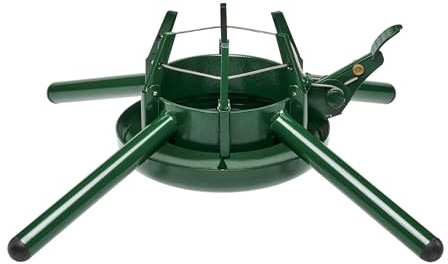 KRINNER Christmas Tree Genie Steel - Green Tree Stand - Original Single Cable Operation, Holds up to 15 ft Live Trees - Foot Pedal Setup & Water Reservoir - 4 Stabilizing Feet, German Made