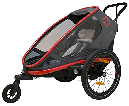 Hamax Outback One Seat Reclining Multi-Sport Child Bike Trailer + Stroller (Jogger Wheel Sold Separately) (Red/Charcoal)