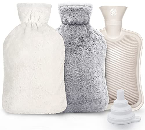 Anstore Wärmflasche mit Bezug 2 Liter, Wärmeflasche Groß, mit 2 PCS Weich & Flauschig Wärmflaschen Bezug, Bettflasche für Kinder und Erwachsene