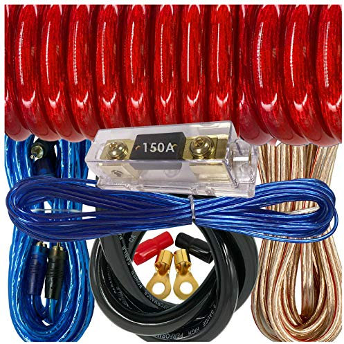 Audiobank Complete 0 Gauge 5500 Watts Car Amplifier Installation Power Wiring Kit Thick 17 Feet FT 0 Gauge Power Cable 200A Fuse Included -Red