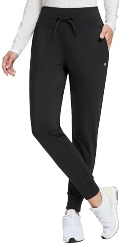 baleaf Pantalon doublé en Polaire pour Femme, Pantalon de survêtement imperméable pour l'hiver, Le Ski, la randonnée, la Course à Pied, Noir, Taille L