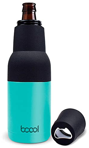 Bcool Enfriador de cerveza con abrebotellas. Termo para botellas y latas de cerveza y refrescos de acero inoxidable. Portabebidas -Funda de Latas y Botes que ayuda a mantener la bebida fría (Turquesa)