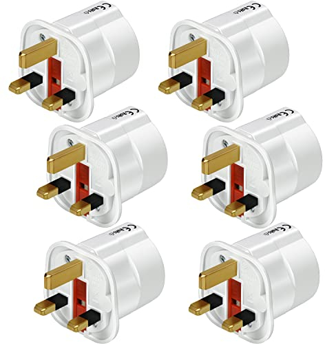 VGUARD European to UK Adapter- 6 Pack Plug Adaptor EU to UK Plug Adapter 2 Pin Plug Adaptor to 3 Pin for Travel Converter from France, Italy, Spain, Germany to UK- White