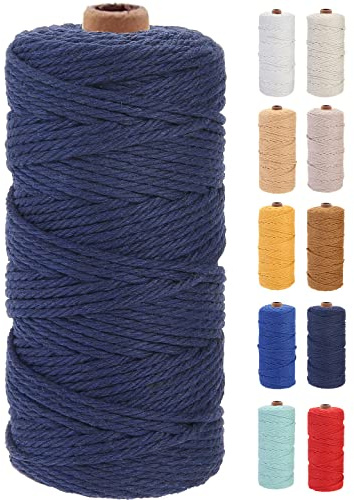 GOHOF Macrame Cord 3mm x 100m Premium Cotton Macrame Rope, 4 Strand Twisted Soft Cotton Cord, One of The Most Perfect Materials for Macrame Art, Cotton String Without Chemicals (Denim)