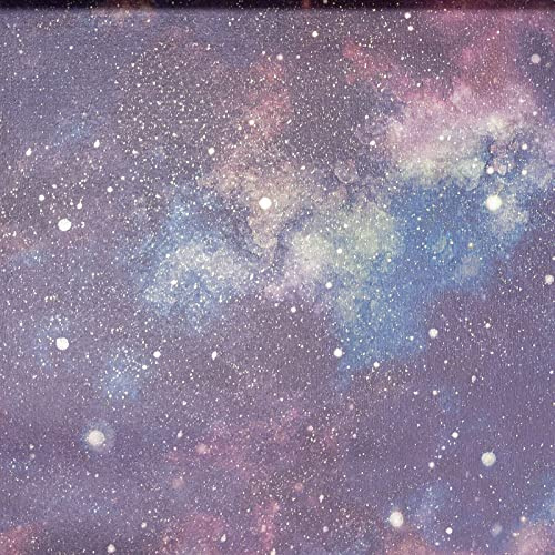 SOPHIE LAURENCE Navy Purple Space Wallpaper - Galaxy Night Sky Planets Glittery Stars Textured - Solid Heavy Duty Designer Thick