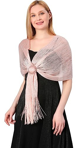 LumiSyne Mujer Chales Metálicos Brillantes y Envolturas Con Hebilla Glitter Color Sólido Flecos Bufandas Largo Ligero Estola Elegante Para Vestidos De Fiesta De Noche Boda Novia Dama De Honor Baile