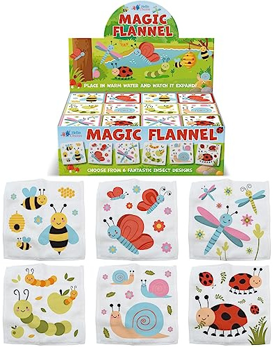 Hello Chums Wash Cloth - Insect Magic Flannel, Face Cloths Flannels Cotton - Fun Designs for Children, Baby, Kids - 6 Unique Designs (1 Supplied At Random)