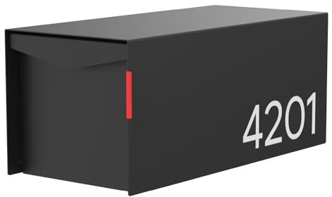 Olio Home Mailbox | Modern Design Personalized Thompson Flat Top Post Mount Mail Box | 20.5” x 9.2” x 8.5” | Galvanized Steel Mailboxes for Outside | Made in USA Mail Boxes for House | Black