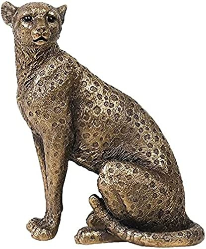 Gyllene polyresin leopardstatyer, realistisk gepardfigur, antik vilda djur skulptur för vardagsrummet Sovrum Hylla Dekorativ prydnad Figurer-springande gepard, sittande gepard, 13x8,5x15,5 c