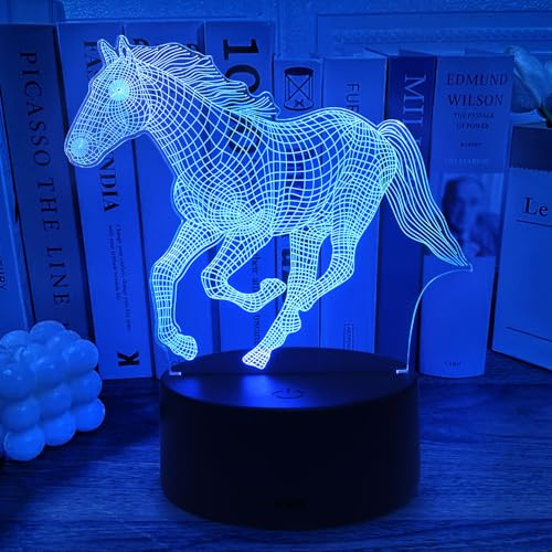 Gemi Lampada Cavallo, Lampada 3D Cavallo Bambini con Telecomando+Touch 16 Variazioni di Colore, Luci Notturne Cavallos LED Decorazione Casa, Natale Festa Compleanno Regali Bambino 6 7 8 9 10 11 Anni