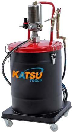 KATSU Tools Pompe à Graisse Pneumatique 40L Portable Pistolet à Graisse à Air Graisseur Distributeur Lubrificateur avec 12ft Tuyau, 450 Bar, pour Machines de Camions Automobiles