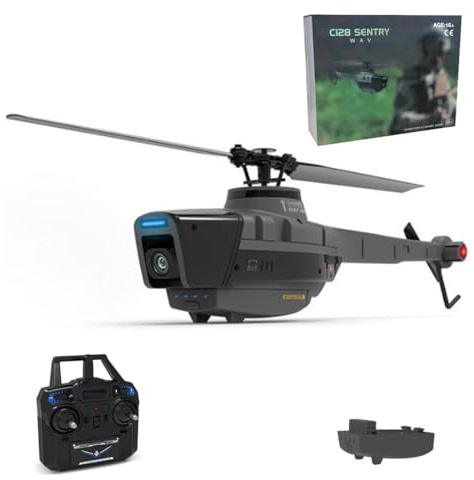 NULA RC Helicóptero con Cámara 1080P, Helicóptero de Control Remoto C128 4CH 2.4G 6G Modo Avión Militar con Giroscopio de 6 Ejes Posicionamiento de Flujo Óptico -RTF