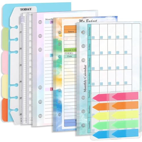 CRASPIRE Ensemble de Recharges pour Planificateur Budgétaire A6 Feuilles de Suivi du Budget des Dépenses à 6 trous Planificateur Hebdomadaire Calendrier Mensuel Inserts Livre de Grand Livre de Caisse