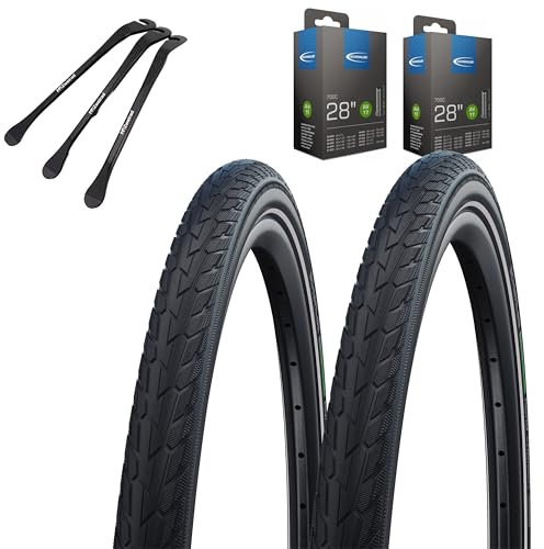 Schwalbe Road Cruiser Fahrradreifen Schwarz Reflex 28 x 1,60 Zoll (42-622) + AV | DV | SV + MSZweirad Reifenheber (AV-Ventil Schläuche, 28x1,60 Zoll (42-622))