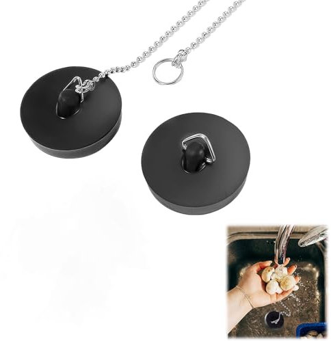 ZWWOGE 2 x Bouchon de Lavabo Caoutchouc +1 x chaîne de 40 cm, Bouchon d'évier Universel en Acier Inoxydable avec Crochet pour évier de Cuisine ou de Baignoire
