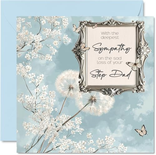 Tarjetas de condolencias – Tarjeta de condolencias más profundas, pérdida de tu padrastro – Tarjetas de duelo para adultos, 145 mm x 145 mm, tarjeta de condolencias pensando en ti, tarjetas de