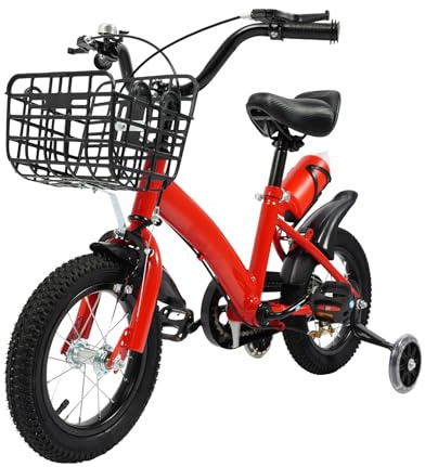 ACROSSPART Vélo enfant à partir de 3 ans, 12 pouces Vélo pour enfant, Vélo pour garçon et fille avec roues stabilisatrices et panier, Vélo enfant réglable en hauteur, Vélo enfant avec système de