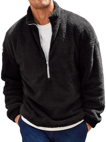 Runcati herr plyschtröja 1/4 dragkedja teddy-fleece sweatshirt luddig sherpa toppar lätt avslappnad baströja toppar höst vinter