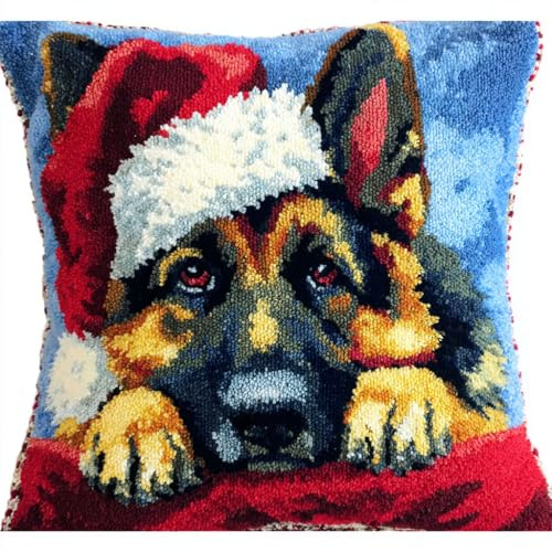 AMBATTERY Kit Crochet De Verrouillage Tapis, Animal Chien Coussin Point Noué Kit Complet,Kits Diy Crochet À Loquet Coussin 43x43cm