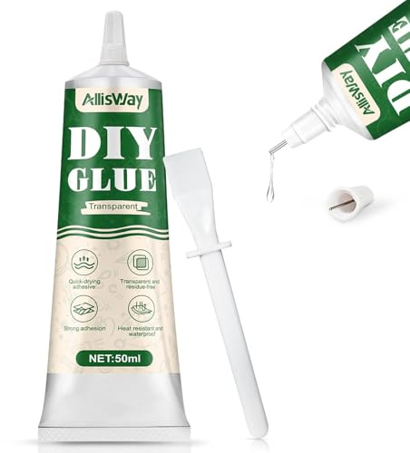 Allisway Colla Modellismo, Colla Per Modellismo, Colla Liquida Trasparente, Trasparente e ad Asciugatura Rapida, Adatto a Tutti I Tipi di Progetti Artigianali, Inclusi Carta, Plastica e Legno, 50 ml