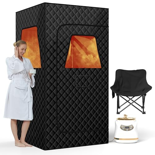 Restisland 6FT 2026 Upgraded Portable Steam Sauna for Home with 3L/1500W Steamer & 9 Heat Settings - Black Personal Sauna Tent with Remote Control & Folding Chair,Suit for Relaxation,Gym,Pilates