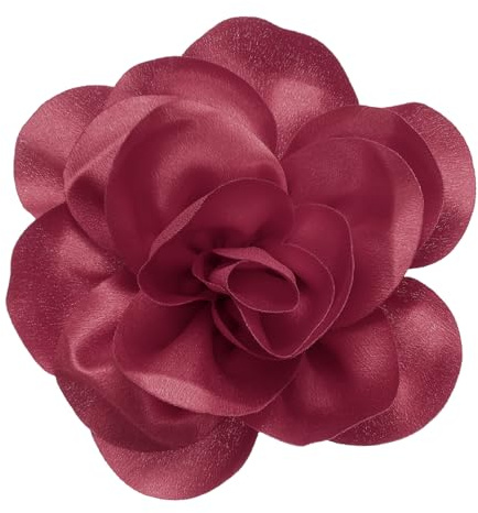 QUARKZMAN Broche De Flor De Rosa, 5.5 Pulgadas Alfiler De Solapa De Tela De Satén Hecho A Mano, Pin De Flor, Elegante Pinza Para El Cabello Floral Para Mujeres, Color De Pasta De Frijol
