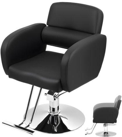 ohfruit Chaise de barbier hydraulique pivotante à 360°, Tabouret Salon réglable en Hauteur avec siège Mousse mémoire Forme, Chaise Coiffure roulante Robuste pour beauté, Spa, Studio Noir