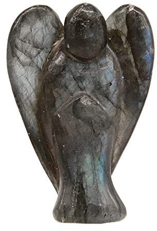 June&Ann Ange gardien de poche en labradorite naturelle - 3,8 cm - Pierre précieuse de guérison sculptée - Figurines d'ange gardien de poche pour la méditation et l'équilibre des chakras