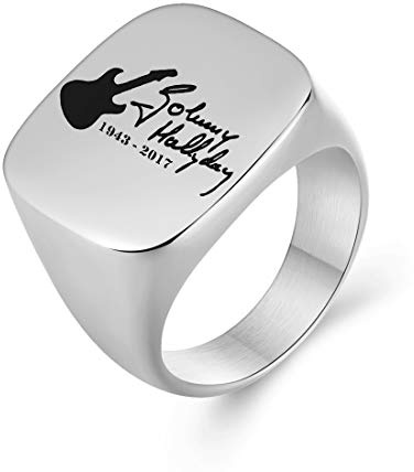AFSTALR herr sigillring Johnny Hallday rostfritt stål sigillring med signatur Johnny of Boss Rock e rostfritt stål, 66.5 (21.17), colore: Argent-jh13, cod. Bague-BZ-JH13-Argent12