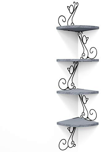 Alsonerbay 4-Tier Cat Shaped Corner Shelf Wall Mounted, Gray | Solid wood, metal bracket, 16kg total capacity, multi-layer, for decor & storage, for pet lovers & housewarming gifts