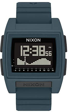 Nixon Armbanduhr Base Tide Pro Dark Slate 42mm, A1307-2889-00 - blaues Silikonarmband mit silberner Dornschließe, Wasserdichtigkeit 10 bar