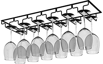 Porta Bicchiere da Vino Sospeso, Portabicchieri a 6 file, Porta Bicchiere Vino Sotto con Viti, Supporto per Calice, Porta Bicchiere da Vino Sospeso, for all Kinds of Goblets (Nero)per 12-18 Bicchiere