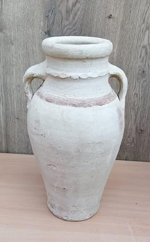 terracotta-toepfe-de Rustikale Amphore ca. 40 cm aus hellem Terracotta Terrakotta Vase Krug Mediterran Garten Terrarium, Weissgrau