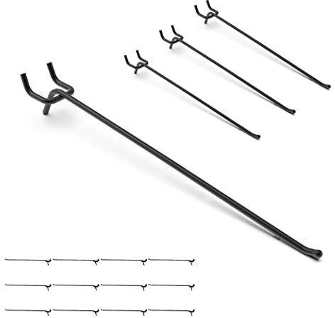 HUHOLE Lot de 25 crochets pour panneau perforé de 25,4 cm, pour panneau perforé de 6,35 mm, crochets utilitaires noirs pour organiseur de garage, accessoires robustes